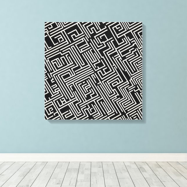 Impressão Em Tela Geometria de Mazama Preto e Branco - Abstrato mini (Insitu(piso de madeira))