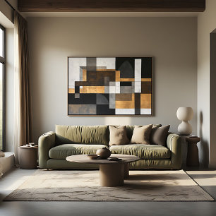 Impressão Em Tela Geometria Metálica Equilíbrio Dourado