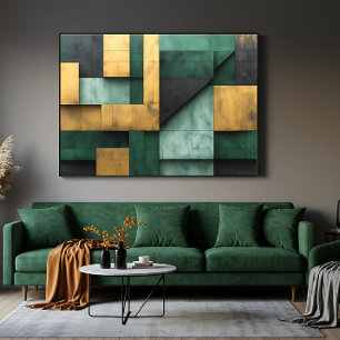 Impressão Em Tela Geometria Verde e Dourada