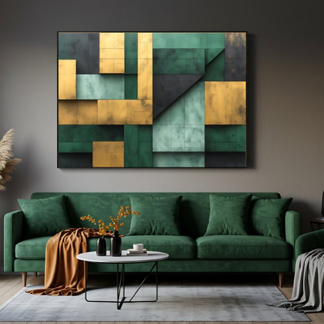 Impressão Em Tela Geometria Verde e Dourada (Criador carregado)