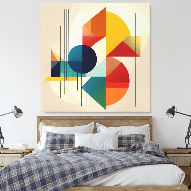 Impressão Em Tela Geometric Abstract Art in Bauhaus Style (Insitu(Quarto))