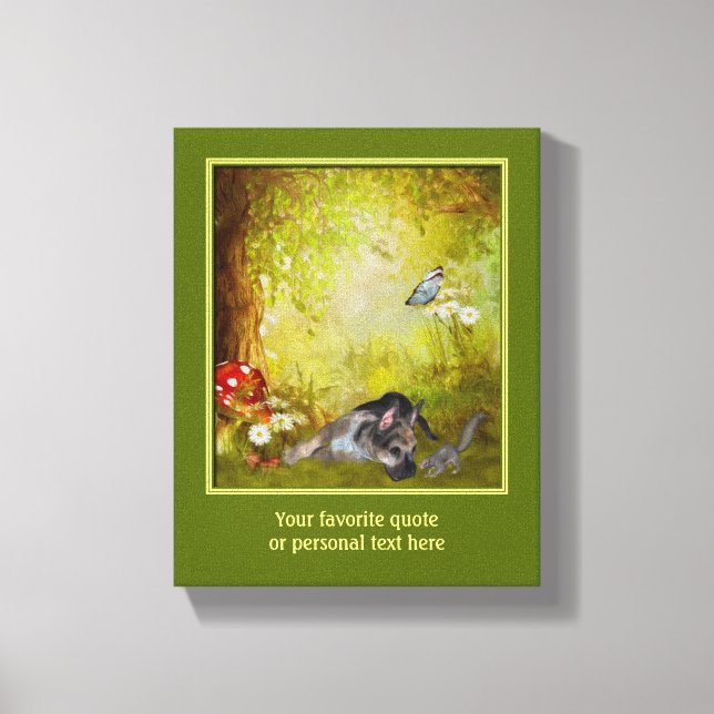 Impressão Em Tela German shepherd Puppy Adicionar Seu Próprio Texto (Frente)