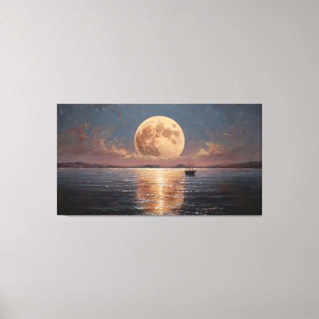 Impressão Em Tela Giant Moon Over Calm Ocean Surreal Dreamscape Wall (Frente)