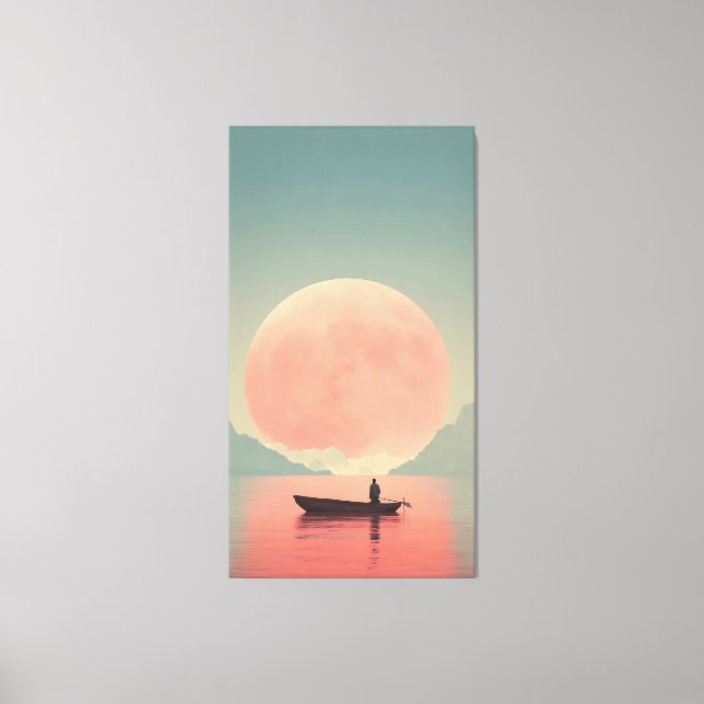 Impressão Em Tela Giant Moon Resting Above Quiet Ocean Surreal Wall  (Frente)