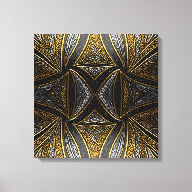 Impressão Em Tela Gilded Mosaic Luxe – Black & Gold Tiled Metal Wall (Frente)