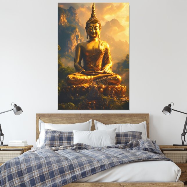 Impressão Em Tela Gilded Seated Buddha Under a Sunset Sky (Insitu(Quarto))