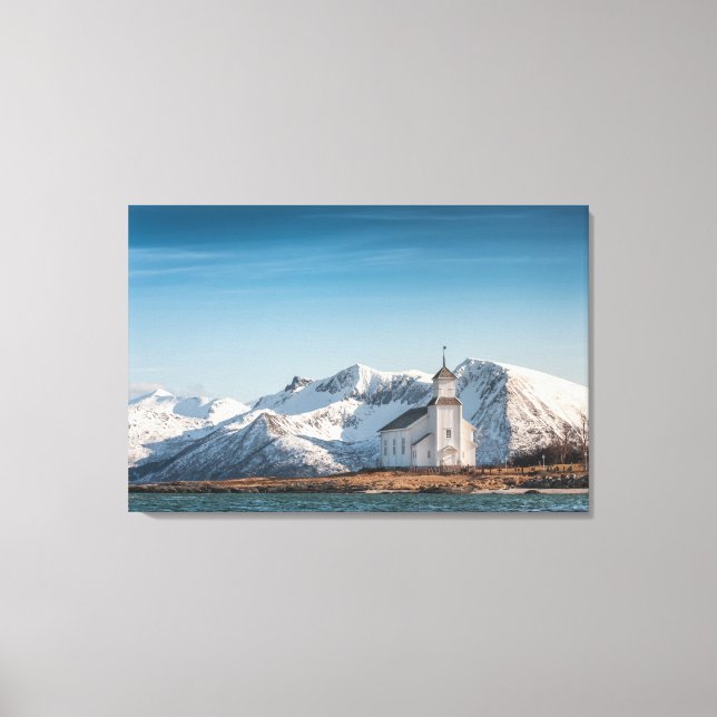 Impressão Em Tela Gimsoy Church Lofoten Noruega (Frente)