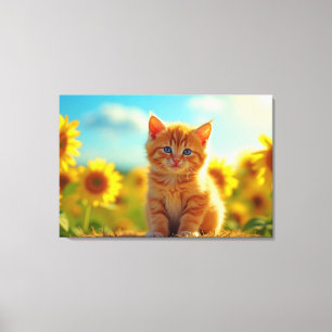 Impressão Em Tela Ginger Kitten Adorável no Campo dos Girassóis