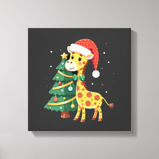 Impressão Em Tela Gingerbread Man Giraffe Santa Hat Christmas Tree T