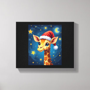 Impressão Em Tela Girafa de Natal Chapéu do Papai Noel Noite Estrela