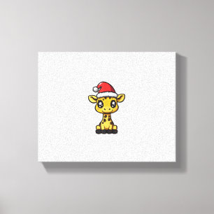 Impressão Em Tela Girafa de Natal Fofo Quadrinho de Natal 