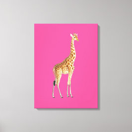 Impressão Em Tela Girafa em Fundo Rosa