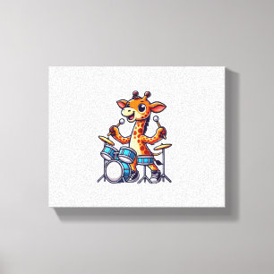 Impressão Em Tela Girafa Fofa Tocando Bateria Girafas Baterista Músi