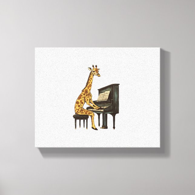 Impressão Em Tela Girafa Fofa Tocando Piano Girafas Músico Música (Frente)
