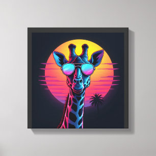 Impressão Em Tela Girafa Legal De Óculos De Sol Sob Camiseta De Mang