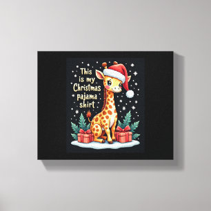 Impressão Em Tela Girafa Usando Chapéu de Papai Noel Combinando Pija