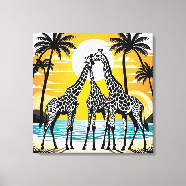 Impressão Em Tela Girafas na praia (Frente)