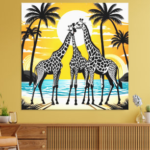 Impressão Em Tela Girafas na praia