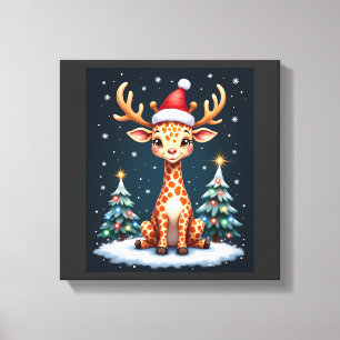 Impressão Em Tela Giraffe Rena Capuz Santa Árvore de Natal Divertido