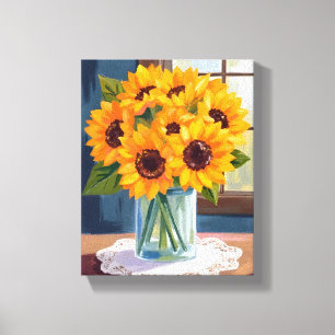 Impressão Em Tela Girassóis Serenos   Aquarela Floral Amarela