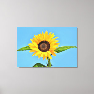 Impressão Em Tela Girassol Amarelo contra Sol no Céu Azul - Verão 