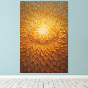 Impressão Em Tela Girassol Dourado com Pétalas Texturizadas Abstrato