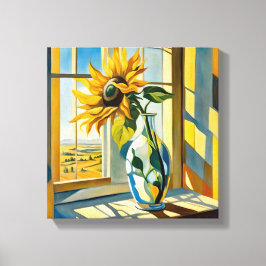 Impressão Em Tela Girassol em uma janela