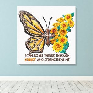 Impressão Em Tela Girassol Inspirado/Cruz/Borboleta