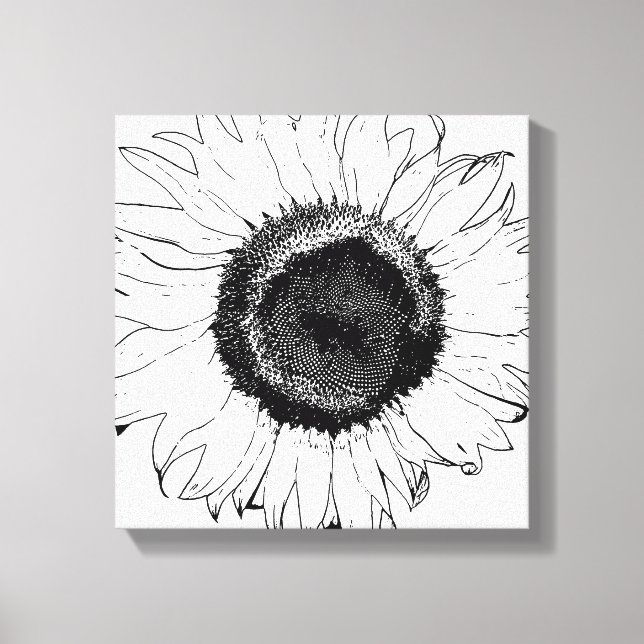 Impressão Em Tela Girassol Preto e Branco (Frente)