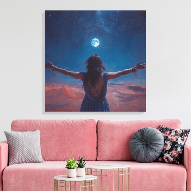 Impressão Em Tela "Girl in Moonlight | Aesthetic Night Sky Wall Art (Insitu(Sala de estar))