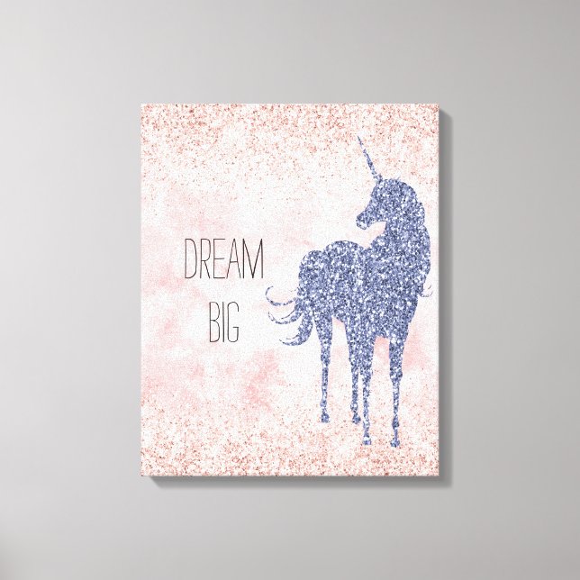 Impressão Em Tela Girly Glam Blush Pink Purple Unicorn Glitter (Frente)