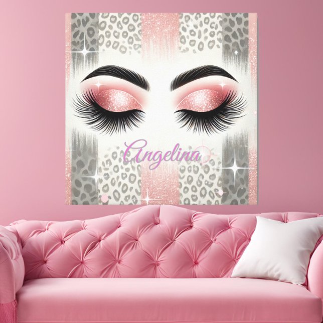 Impressão Em Tela Glam Cor-de-Rosa (Add glam sparkle to your space with this chic pink leopard lashes canvas — perfect for girly walls.)