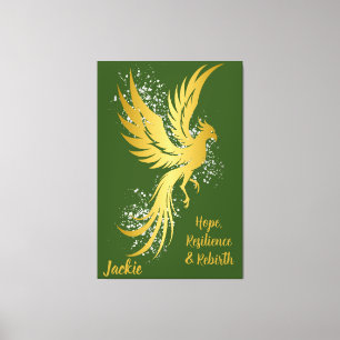 Impressão Em Tela Glam Dourado Phoenix Silver Glitter Monograma Verd