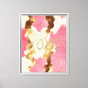 Impressão Em Tela Glitter XOXO de Grelha Dourada, Cor-de-rosa, branc