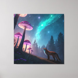 Impressão Em Tela Glowing Mushroom Forest Fox Fantasy Art