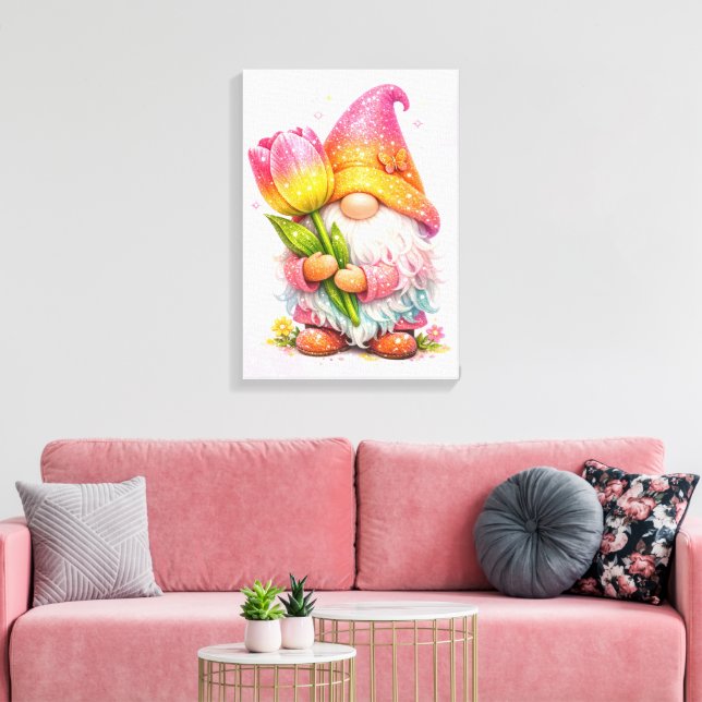 Impressão Em Tela Gnomo segurando um tulipa  (Insitu(Sala de estar))