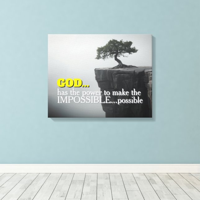 Impressão Em Tela God Can Make Impossible Possible -Cliffside Tree (Insitu(piso de madeira))