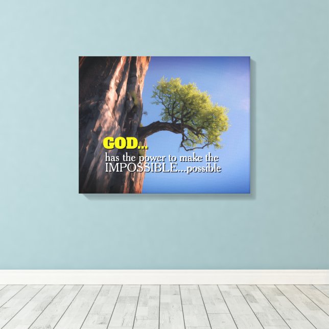 Impressão Em Tela God Can Make Impossible Possible -Cliffside Tree (Insitu(piso de madeira))