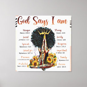 Impressão Em Tela God Says I AM Black Christian Women Melanin Sista