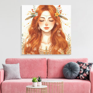 Impressão Em Tela Goddess of Nature –Bohemian Earth Spirit Woman Art
