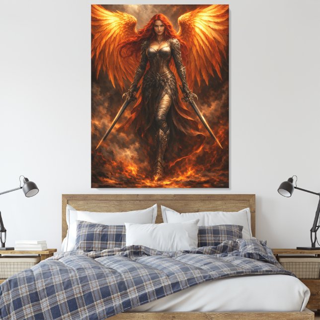 Impressão Em Tela Golden Angel of Fire | Epic Fantasy Wall Art (Insitu(Quarto))