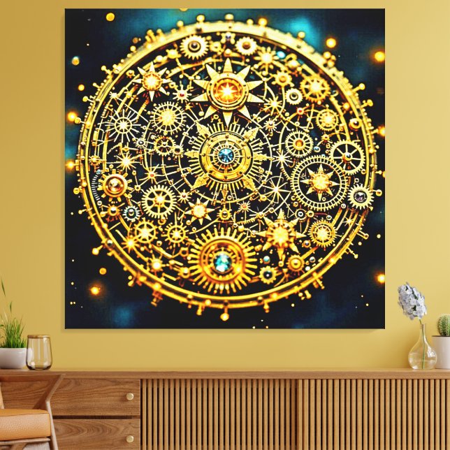 Impressão Em Tela Golden Clockwork Celestial Art (Insitu(Sala de estar))