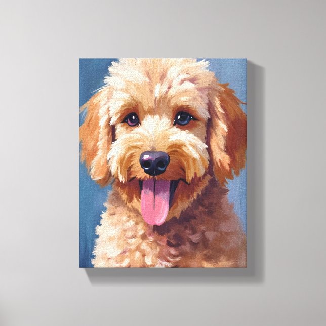 Impressão Em Tela Golden Doodle | Dog Watercolor Painting Pet (Frente)