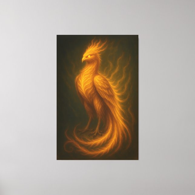 Impressão Em Tela Golden Fire Phoenix – High-End Fantasy Art Paintin (Frente)