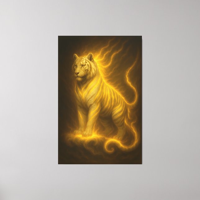 Impressão Em Tela Golden Flame White Tiger – Divine Spirit Guardian  (Frente)