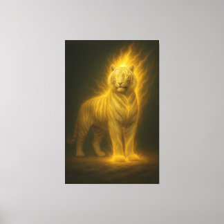 Impressão Em Tela Golden Flame White Tiger – Fantasy Art Painting