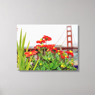 Impressão Em Tela Golden gate bridge atrás das flores