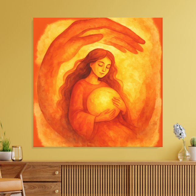 Impressão Em Tela Golden Girl Holding Light Warm Protective Art (Insitu(Sala de estar))