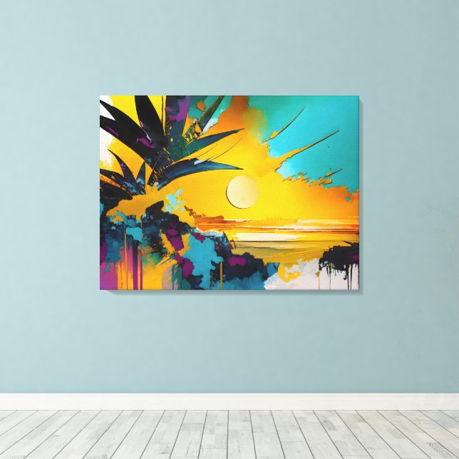 Impressão Em Tela Golden Horizon – Abstract Tropical Sunset (Insitu(piso de madeira))