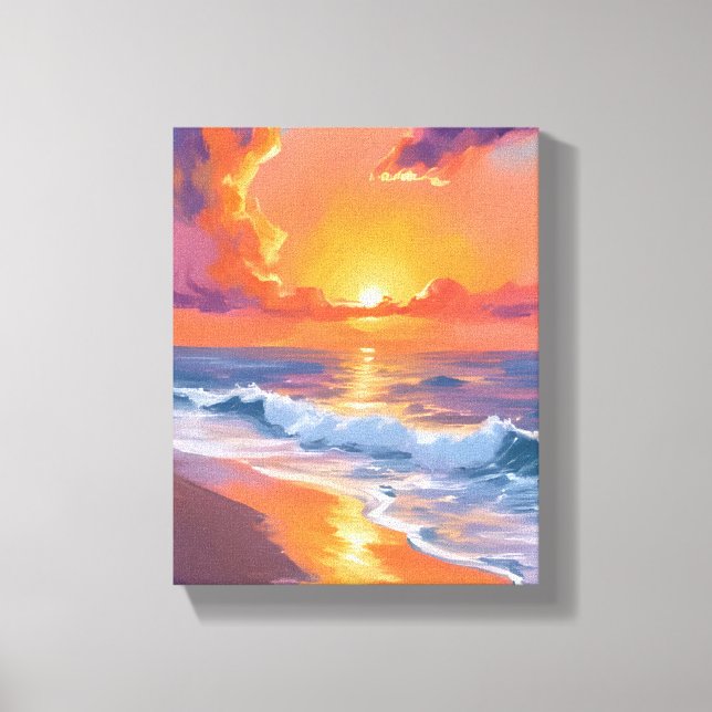 Impressão Em Tela Golden Hour Orange Sunset Beach Ocean Painting (Frente)